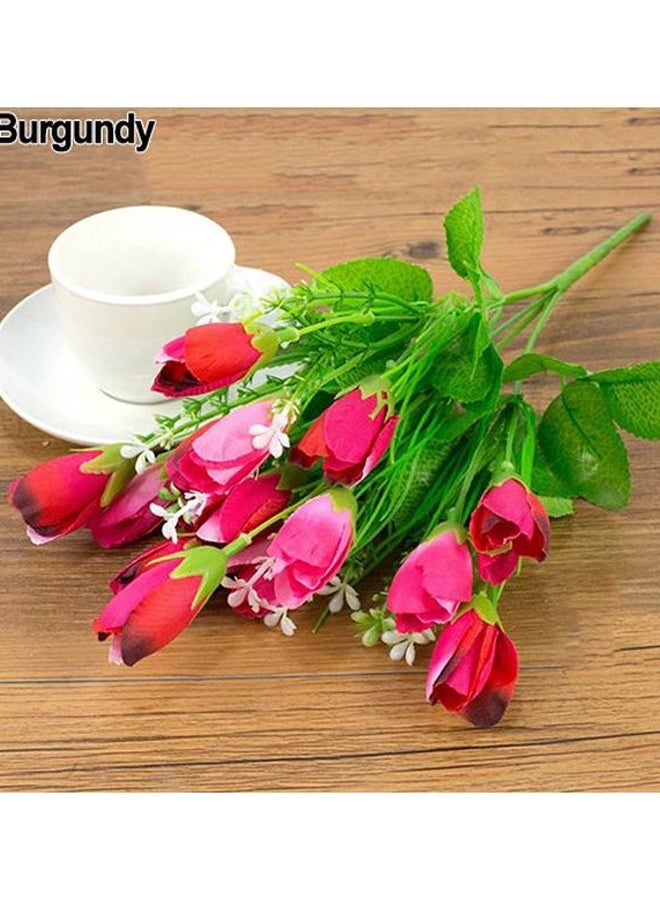 Bluelans 15 Heads Flower Bouquet Burgundy/Green/White 35cm  - Image 2