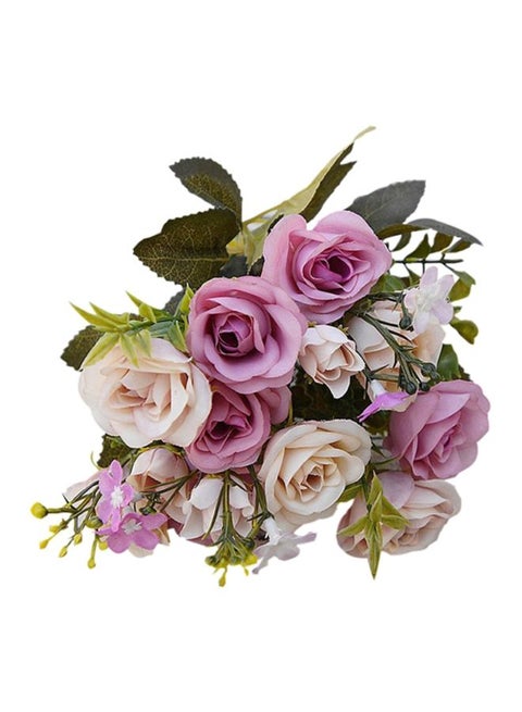 15-Head Artificial Rose Flower Purple/Beige/Green 28cm