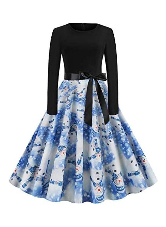 Generic Printed Bow Knot Detailed Dress White/Blue/Black  - Image 1