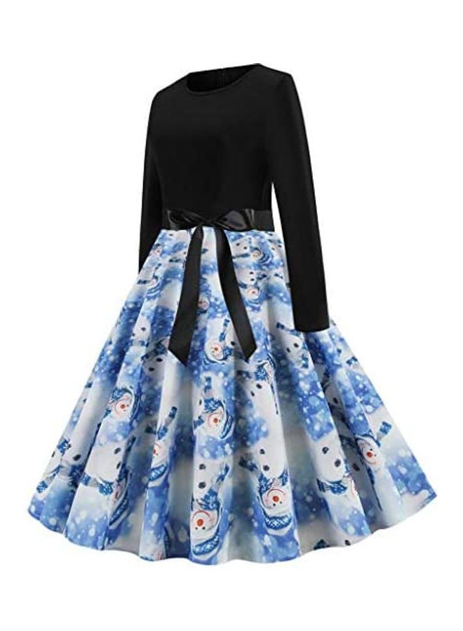 Generic Printed Bow Knot Detailed Dress White/Blue/Black  - Image 2