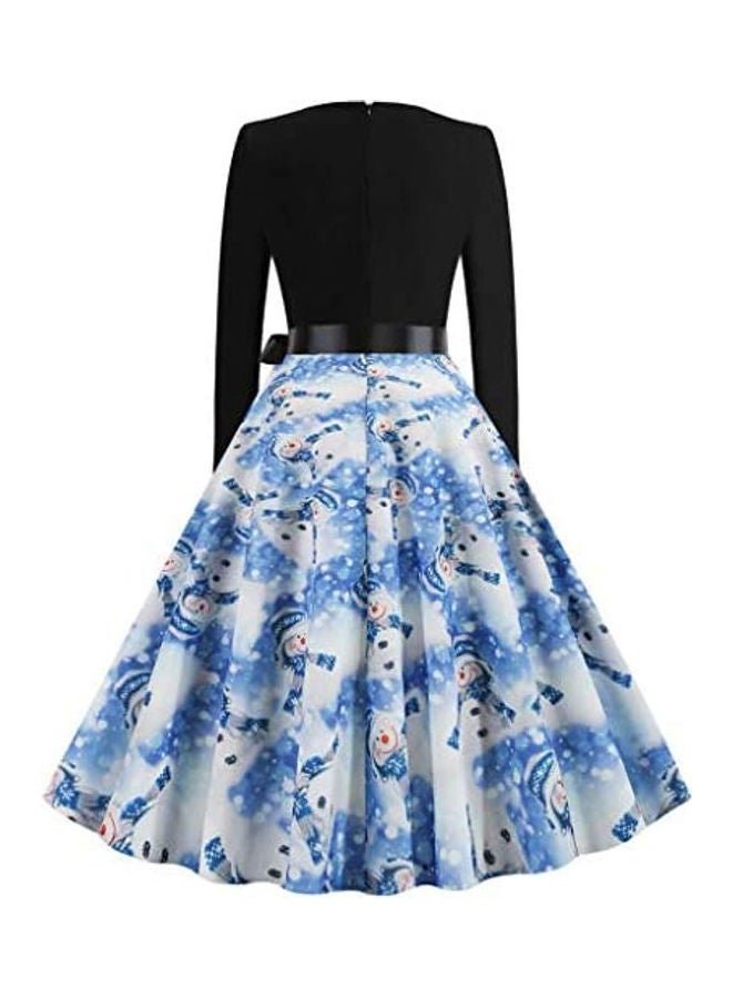 Generic Printed Bow Knot Detailed Dress White/Blue/Black  - Image 3