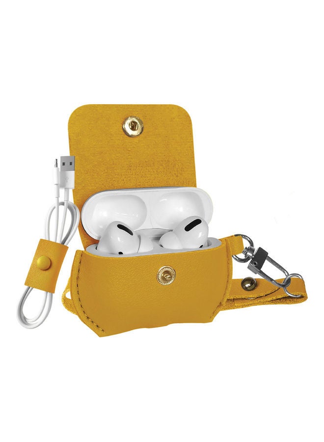 PROMATE - AirPods Pro Case, Elegant Fashion Protective Faux Leather Cover with Wireless Charging Compatible Cover, Anti-Lost Holding Strap and Cable Organizer for Apple AirPods Pro, Fay Yellow - Image 1