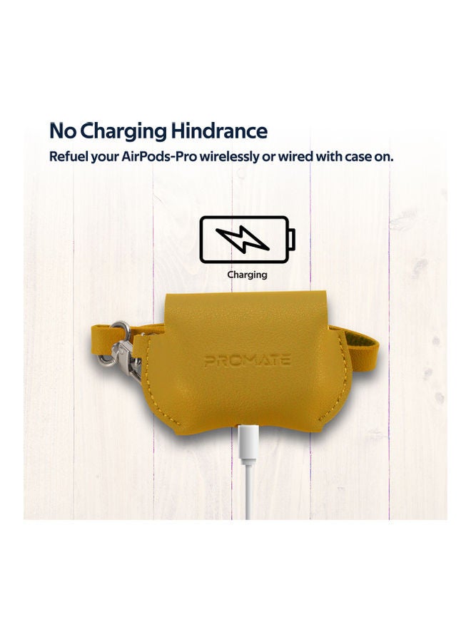 PROMATE - AirPods Pro Case, Elegant Fashion Protective Faux Leather Cover with Wireless Charging Compatible Cover, Anti-Lost Holding Strap and Cable Organizer for Apple AirPods Pro, Fay Yellow - Image 1