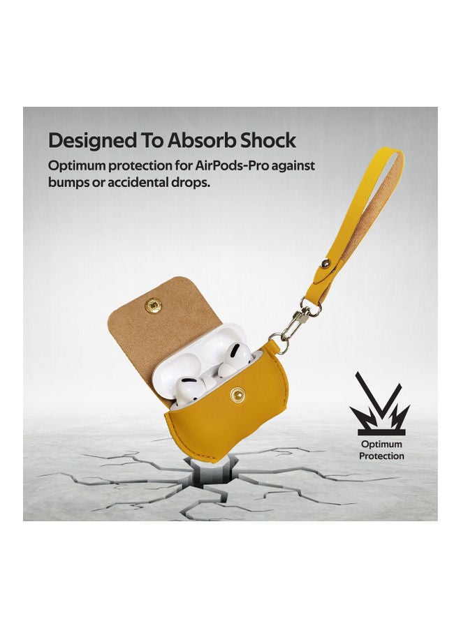 PROMATE - AirPods Pro Case, Elegant Fashion Protective Faux Leather Cover with Wireless Charging Compatible Cover, Anti-Lost Holding Strap and Cable Organizer for Apple AirPods Pro, Fay Yellow - Image 1