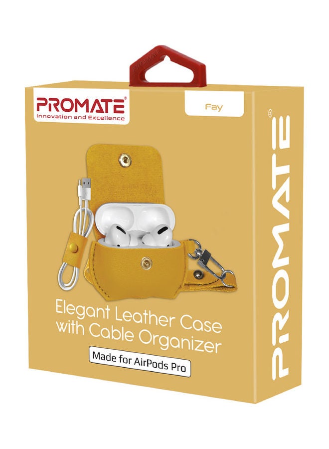 PROMATE - AirPods Pro Case, Elegant Fashion Protective Faux Leather Cover with Wireless Charging Compatible Cover, Anti-Lost Holding Strap and Cable Organizer for Apple AirPods Pro, Fay Yellow - Image 1