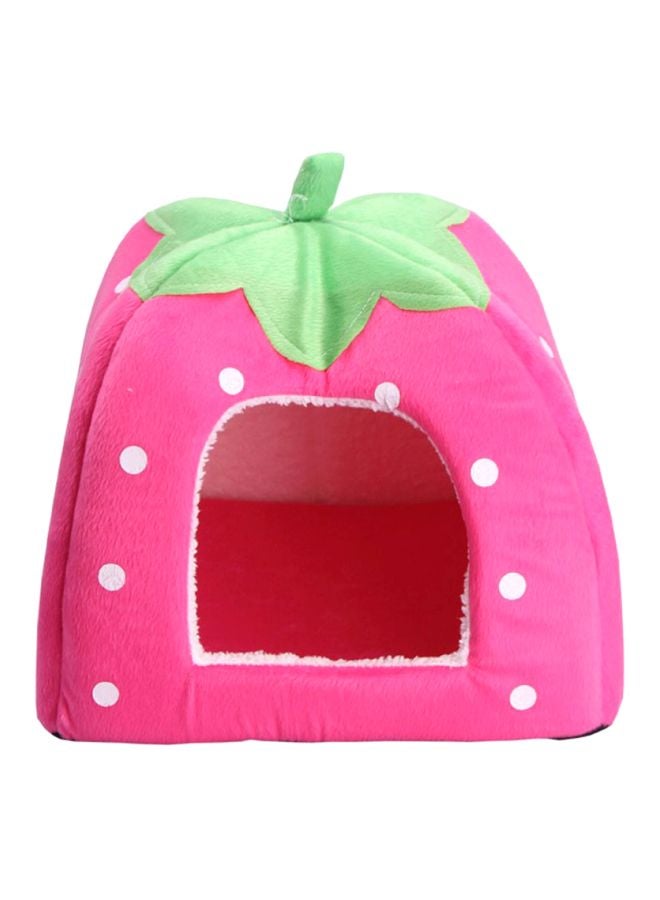 EHOME Strawberry Themed Pet House With Cushion Pink/Green/White 26x26x26cm - Image 1
