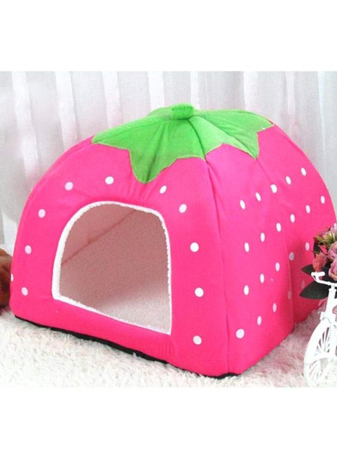 EHOME Strawberry Themed Pet House With Cushion Pink/Green/White 26x26x26cm - Image 3