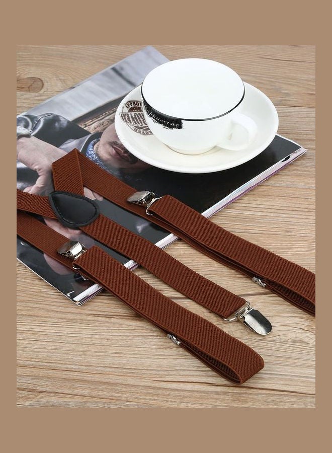 Generic - 3-Clip Elastic Adjustable Suspenders Light Coffee - Image 1
