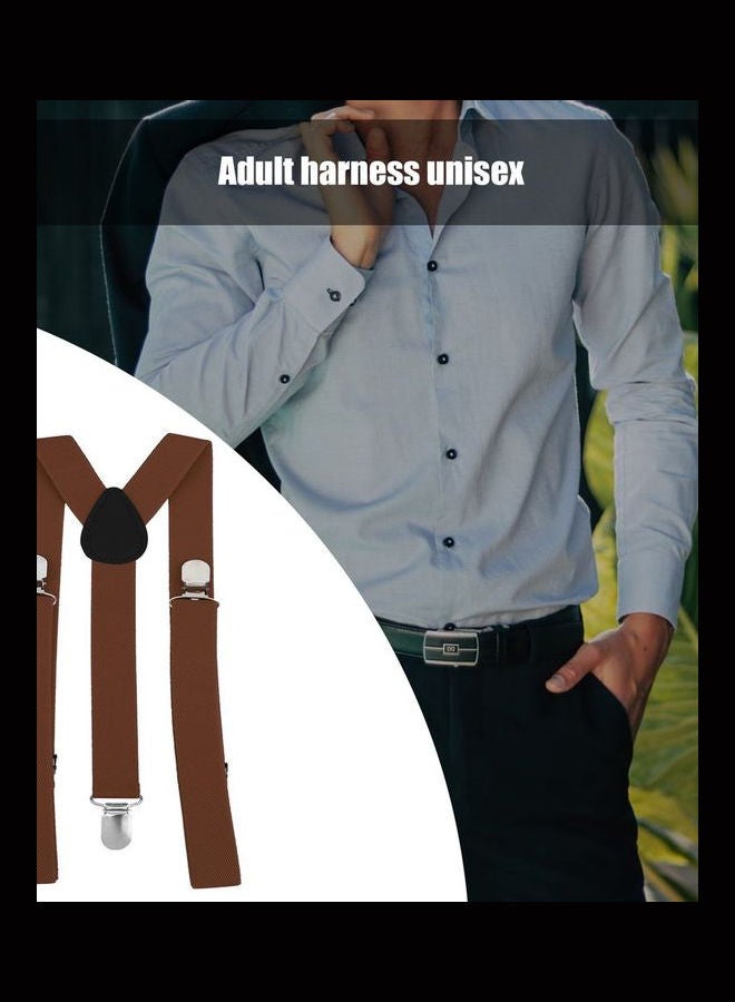 Generic - 3-Clip Elastic Adjustable Suspenders Light Coffee - Image 1