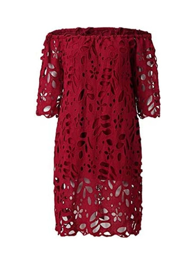 Generic Lace Detailed Slim Fit Dress Maroon  - Image 1