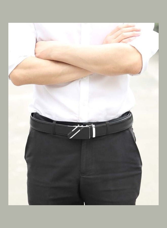 Automatic Buckle Leather Belt Black/Silver  - Image 2