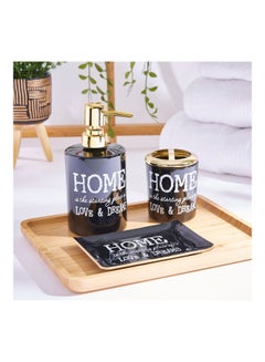 Home Box 3-Piece Glass Bath Accessory Set Grey/Gold/White 9.5x7.4cm  - Image 1