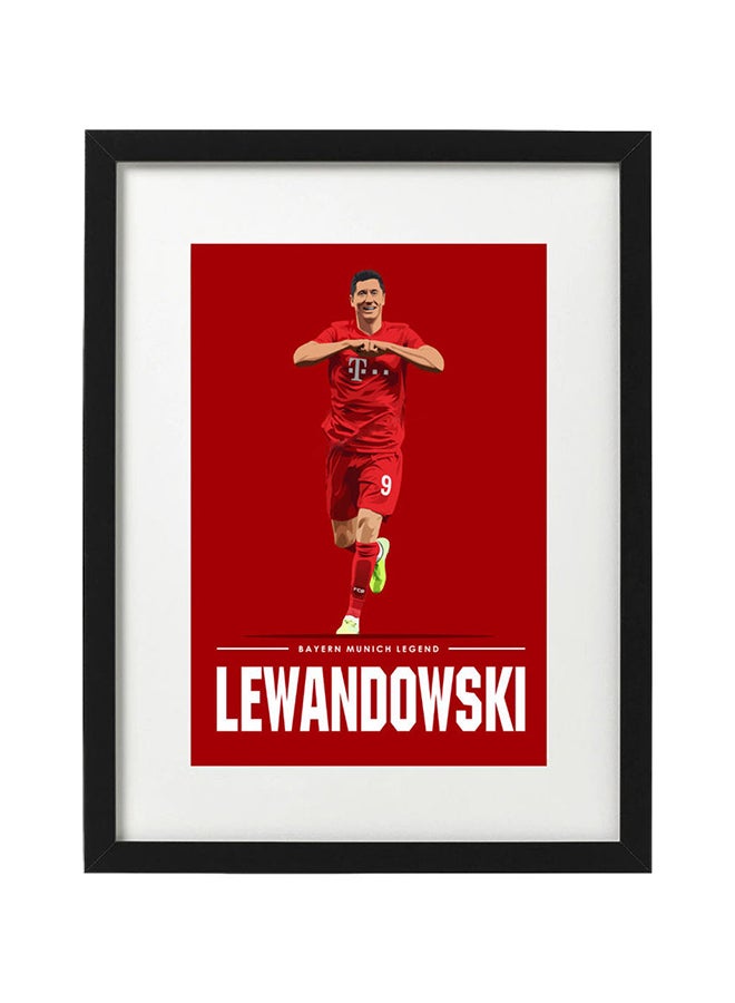 Lewandowski Bayern Munich Themed Poster With Frame Red/White/Black