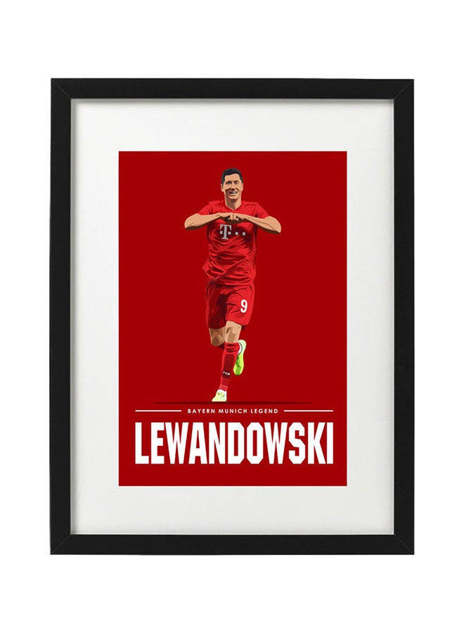 Lewandowski Bayern Themed Poster With Frame Red/White/Beige 50x40cm
