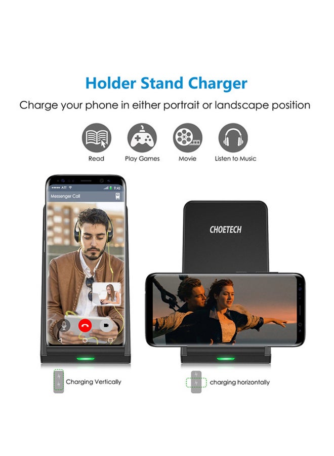 CHOETECH - Fast Wireless Charger Stand For QI Enabled Mobiles Black - Image 1