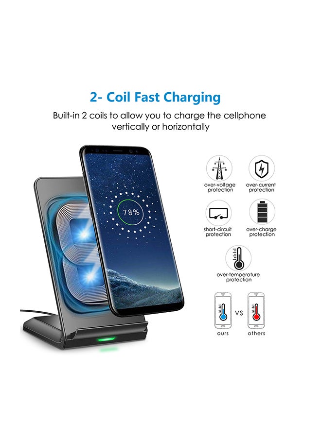 CHOETECH - Fast Wireless Charger Stand For QI Enabled Mobiles Black - Image 1