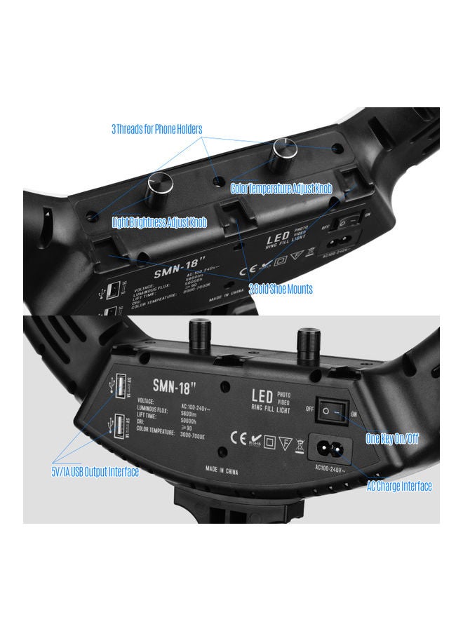 طَقم حلقة إضاءة LED قابلة للتعتيم لتصوير الفيديو أبيض - Image 5