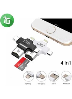 4 in 1 Lightning + Micro + Type-C Micro SD TF Card Reader - Black black