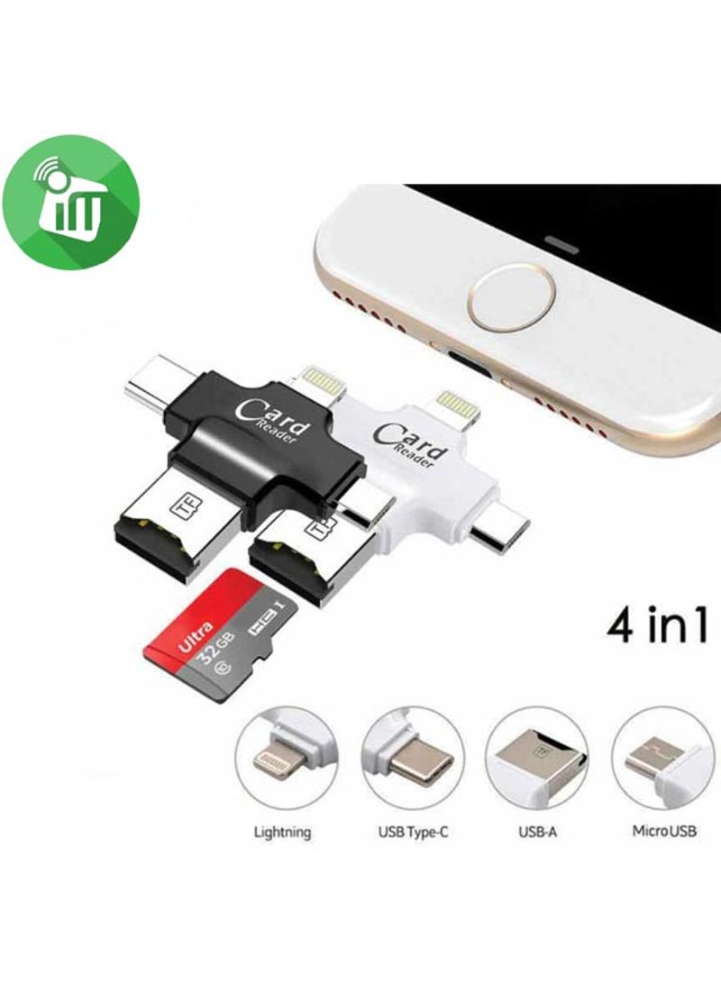 Generic - 4 in 1 Lightning + Micro + Type-C Micro SD TF Card Reader - Black black - Image 1