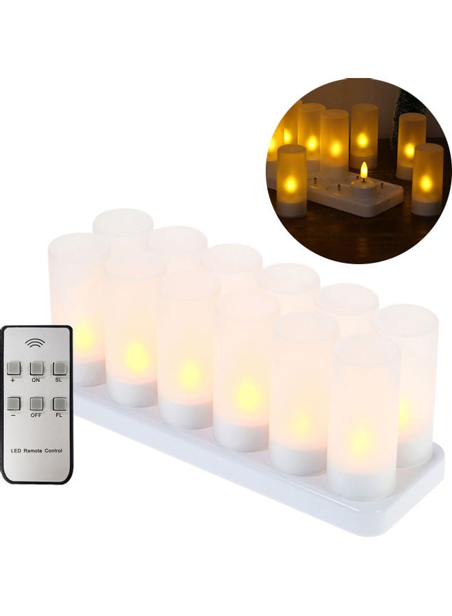 12-Piece LED Rechargeable Flameless Candle With Remote Control Yellow  - Image 1