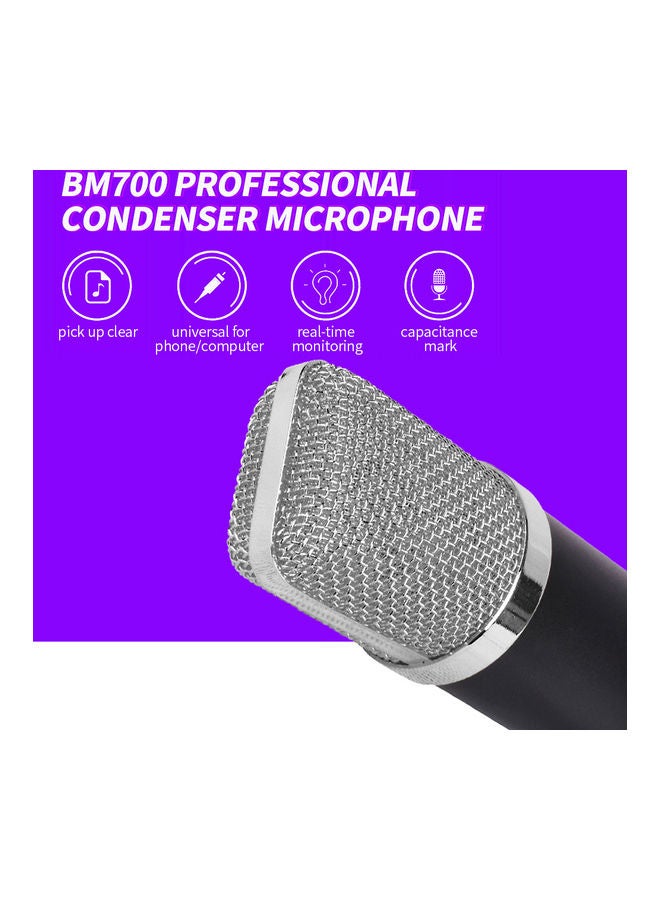 7-Piece USB Condenser Microphone And Tripod Kit BM700-Grey Black/Silver  - Image 3