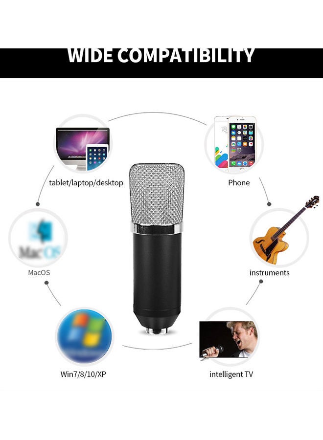 7-Piece USB Condenser Microphone And Tripod Kit BM700-Grey Black/Silver  - Image 5