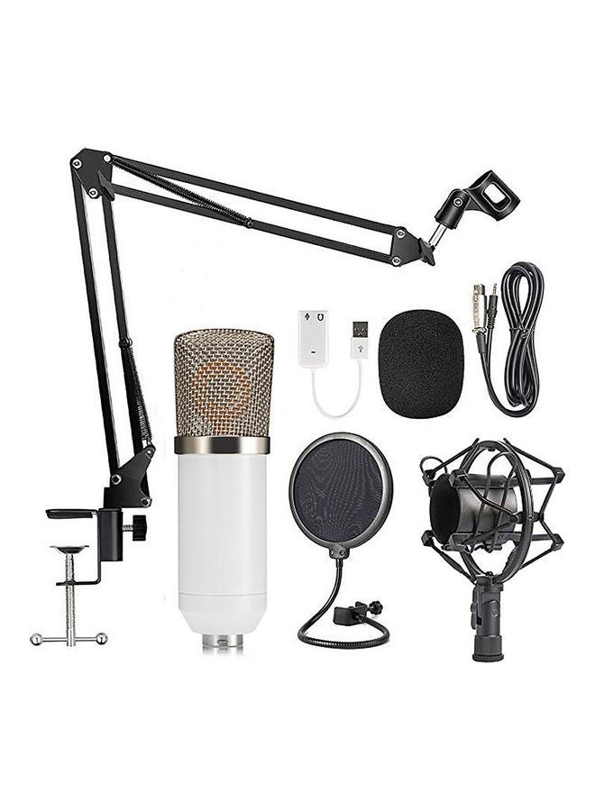 مجموعة ميكروفون مكثف مزود بمنفذ USB وحامل ثلاثي مكون من 7 قطع BM700-White أسود/ أبيض - Image 1