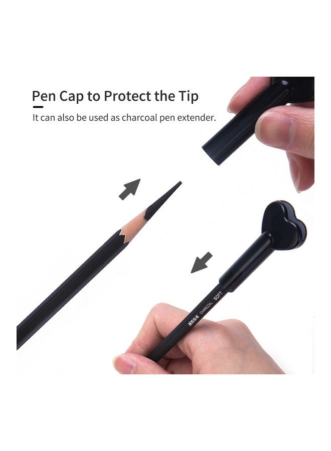 tenwin 12-Piece Professional Charcoal Sketch Pencil With Cap Black - Image 2