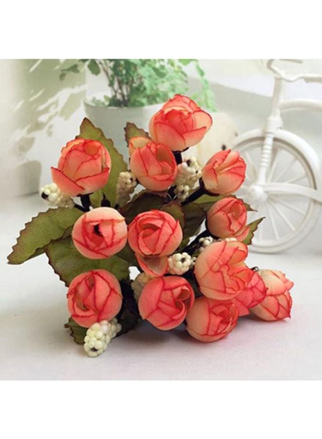 Bluelans 15 Sweet Artificial Rosebud Flower Bouquet Red/Green 24cm - Image 2