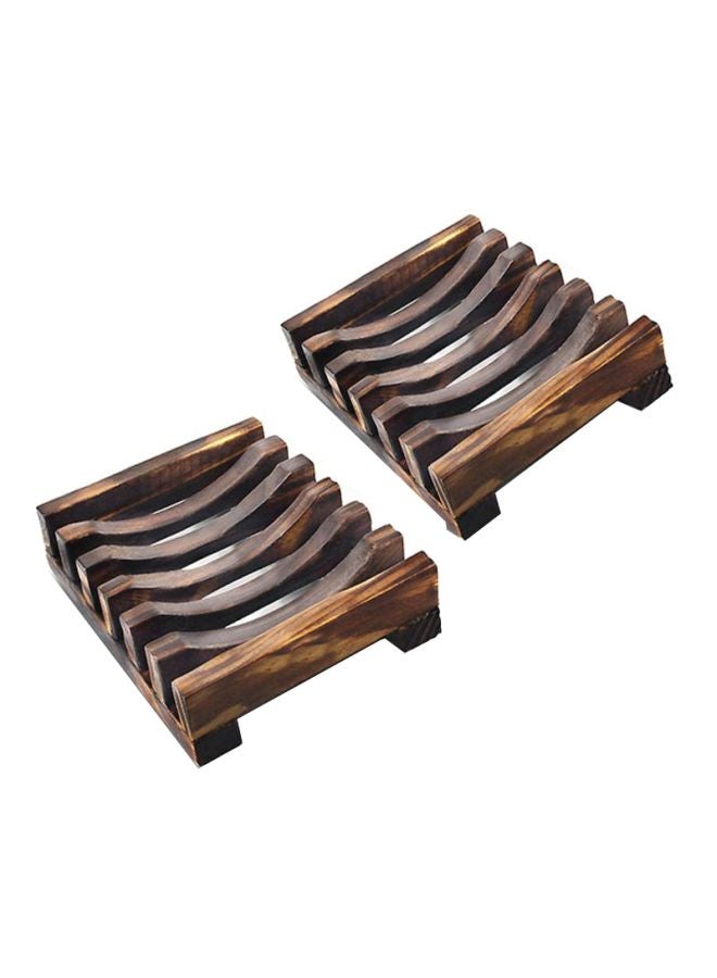 فوبيري حامل صابون خشبي من قطعتين بني 16x4.8x1سم  - Image 1