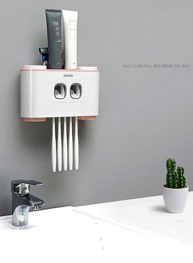 Beauenty Toothpasete Dispenser With Toothbrush Holder White/Pink 26x8.5x17cm  - Image 4