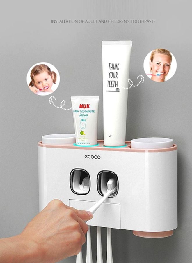 Beauenty Toothpasete Dispenser With Toothbrush Holder White/Pink 26x8.5x17cm  - Image 3