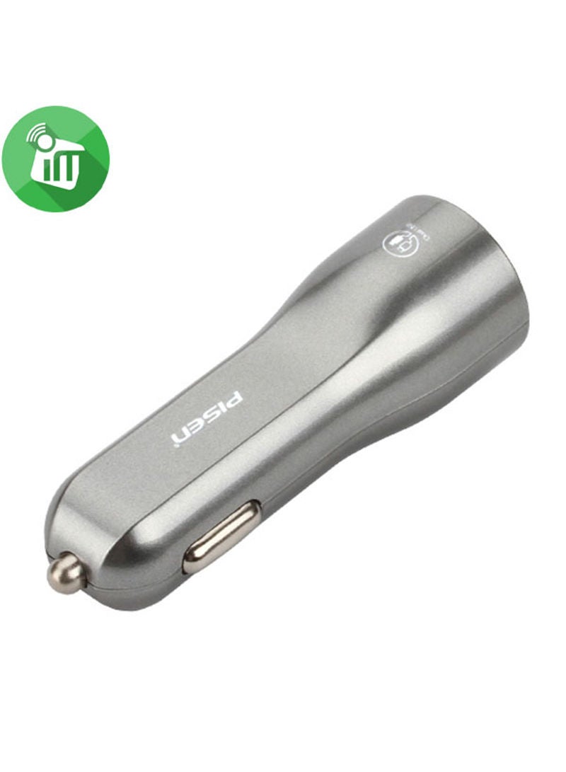 شاحن سيارة بيسن بمنفذي USB لجهاز آي باد فضي