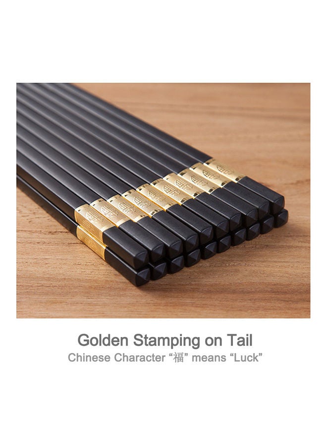 Pair Of 10 Alloy Chopsticks With Golden Stamping Set Black 28*1.5*7.5cm - Image 3