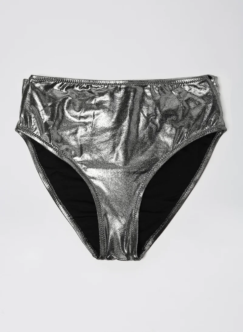 trendyol Front Knot Metallic Bikini Bottoms Silver
