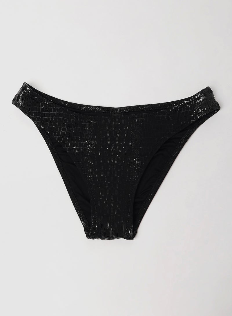 trendyol - Glossy Croc Embossed Bikini Bottoms Black - Image 1