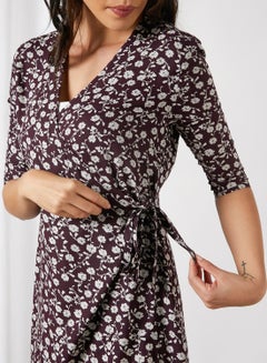 Side Tie Floral Printed Dress Burgandy/White - v1612024683/N31896407V_2