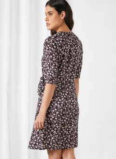 Side Tie Floral Printed Dress Burgandy/White - v1612024683/N31896407V_3