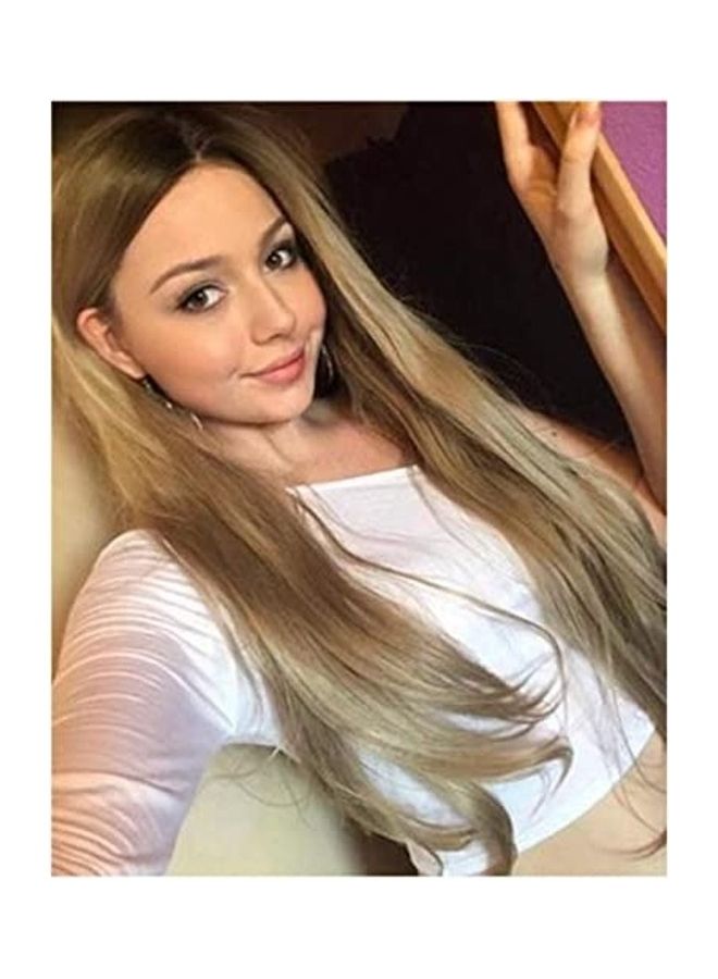 LUCKYFINE Long Straight Lace Front Wigs Light Brown 8inch