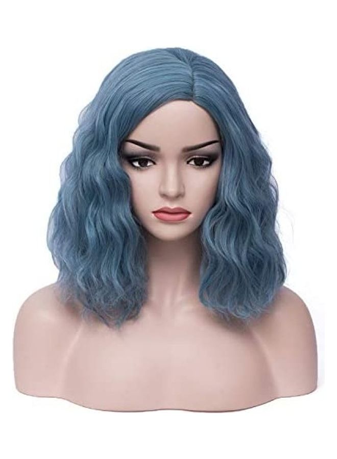 BERON Short Curly Bob Hair Extension Dark Blue Grey Mix 8inch 