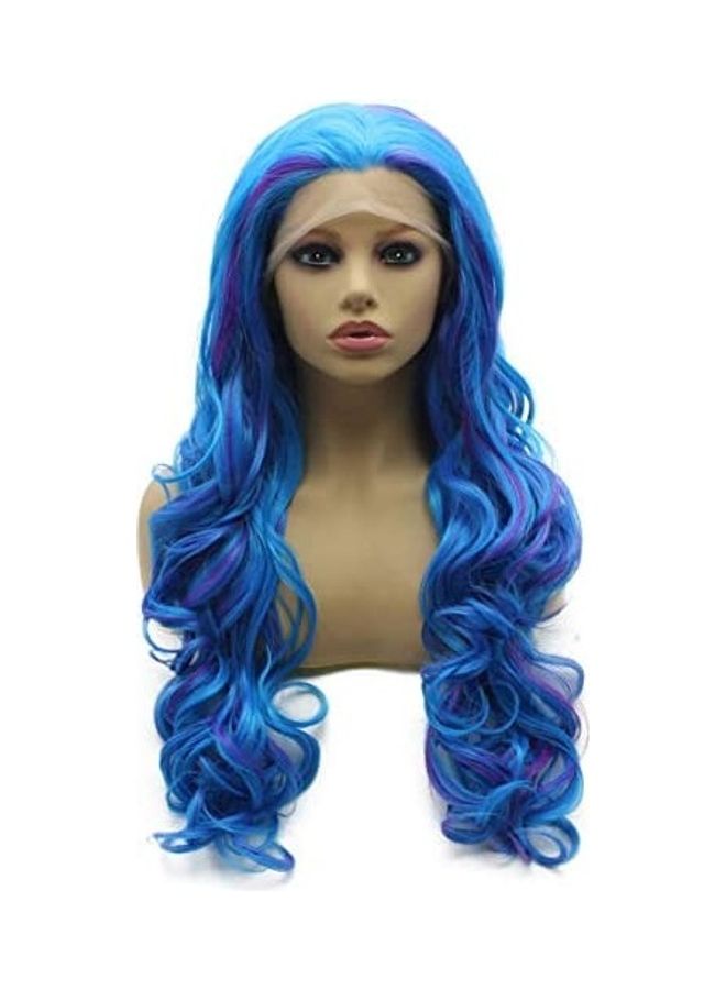 Iewig Brazilian Deep Wave Human Hair Bundles With Closure Jaycee Wig Blue 8inch 