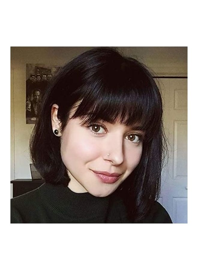 creamily - Human Hair Short Bob Wig With Air Bangs Black 8inch - Image 1