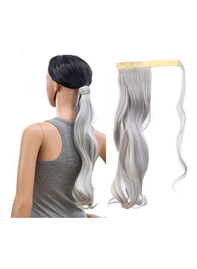 SWACC Women Long Straight Curly Wavy Wrap Around Ponytail Extension Silver And Black 10inch