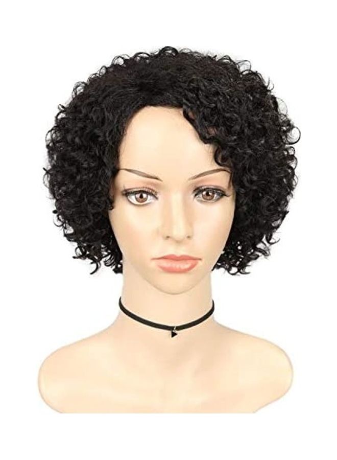 WIGNEE Short Layered Human Hair Wig Black 10inch 