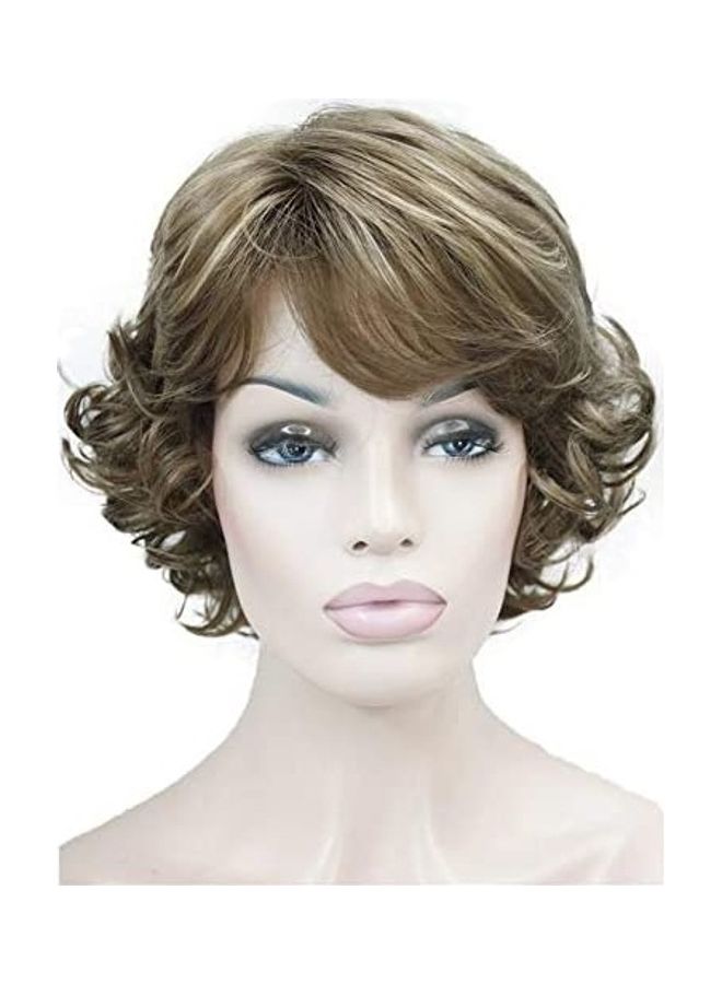 Women'S Curly Ends Short Fiber Wig With Layered Bangs Multicolour 10inch