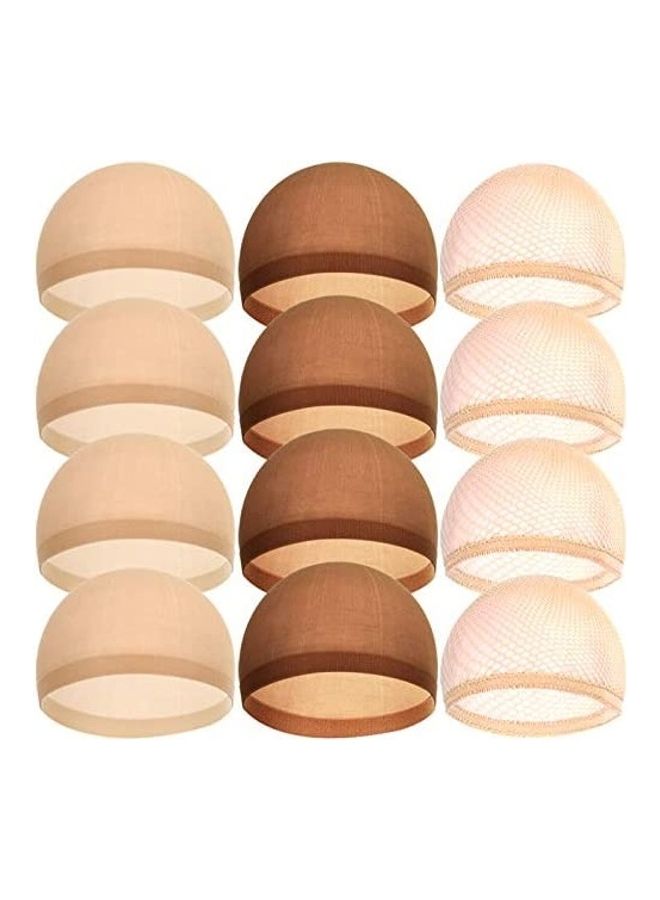فندامي مجموعة قبعات للشعر المستعار مكونة من 12 قطعة بيج/ بني/ بني داكن 14بوصة