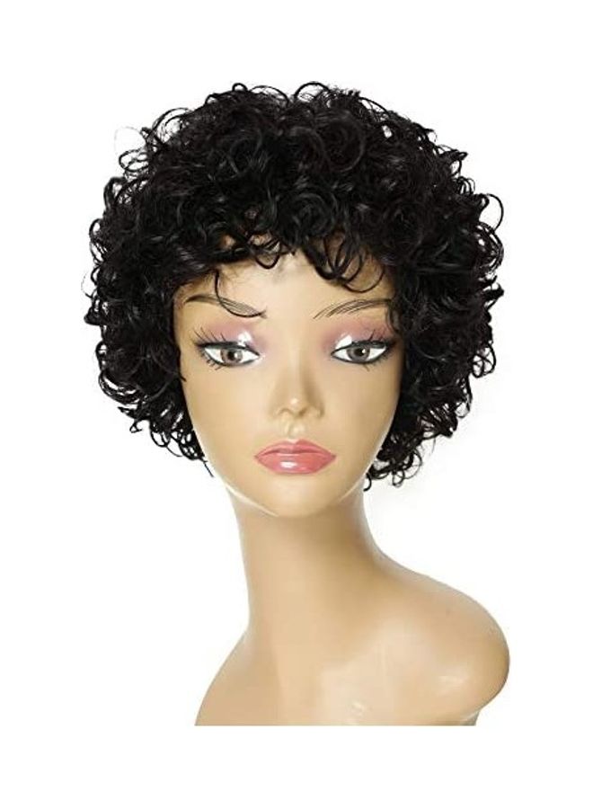 HUA Short Curly Human Hair Wig Black 10inch 