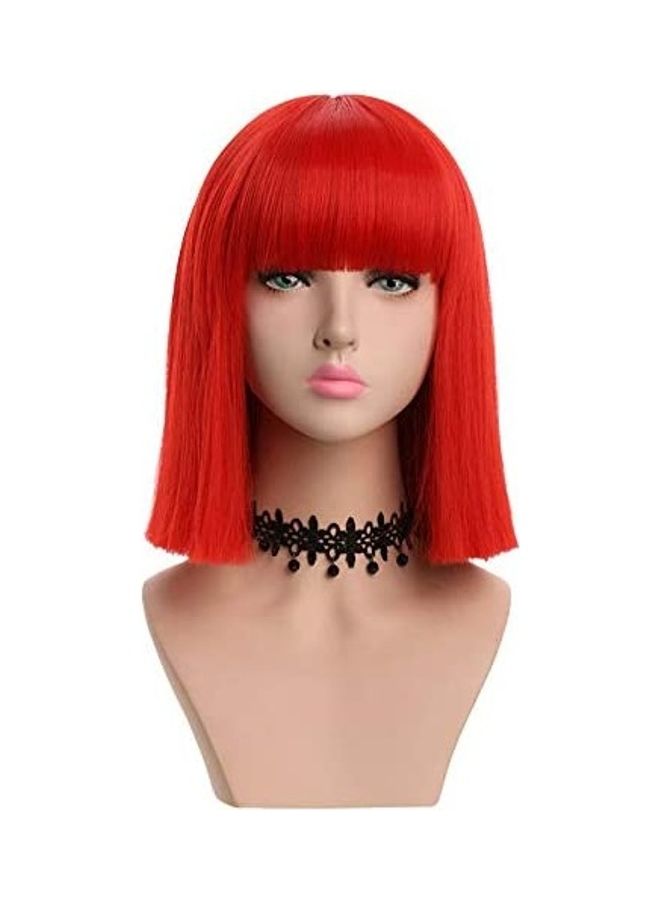 yuehong Medium Wig Straight Hair Red 10inch 