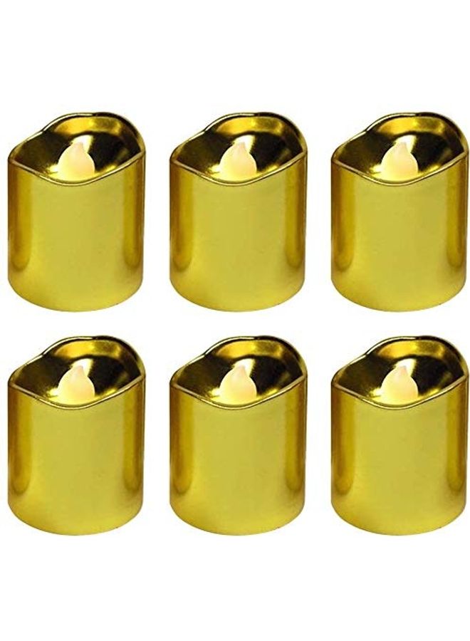 6-Piece Smokeless, Flameless, Battery Operated Led Tea Light Candle Golden 3cm