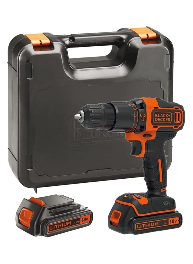 BLACK+DECKER 18V Li-Ion Cordless 2 Gear Hammer Drill With Kitbox / 2 X ...